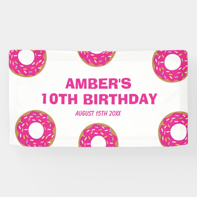 Fun pink doughnut Birthday party theme welcome ban Banner (Horizontal)