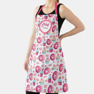 Fun Pink Doughnuts Pattern, Personalized Apron