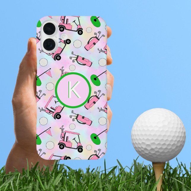 Fun Pink Feminine Golf Design and Custom Monogram Case-Mate iPhone Case (Creator Uploaded)