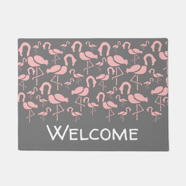 Fun Pink Flamingo bird art Doormat (Front)