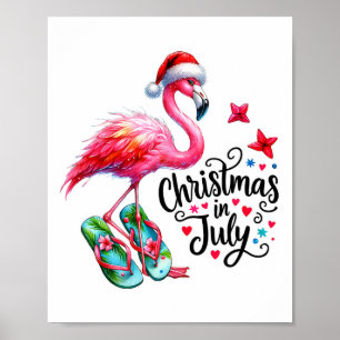 Fun Pink Flamingo Flip Flops Summer Christmas In J Poster