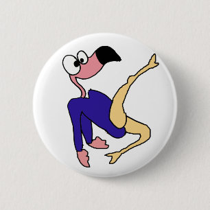 Fun Pink Flamingo Gymnast doing Floor Exercises 2 Inch Round Button