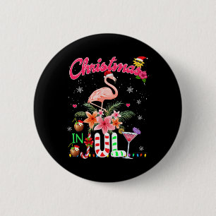 Fun Pink Flamingo In Santa Hat Christmas In July S 2 Inch Round Button
