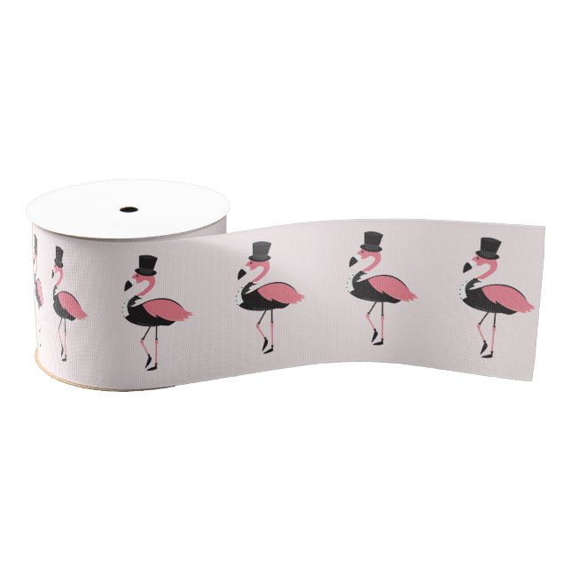 Fun Pink Flamingo Tuxedo Grosgrain Ribbon (Spool)