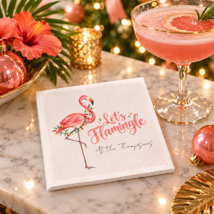 Fun Pink Flamingo Watercolor Christmas Napkin