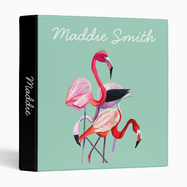 Fun pink flamingo watercolor illustration binder (Front/Spine)
