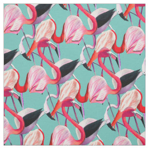 Fun pink flamingo watercolor illustration fabric
