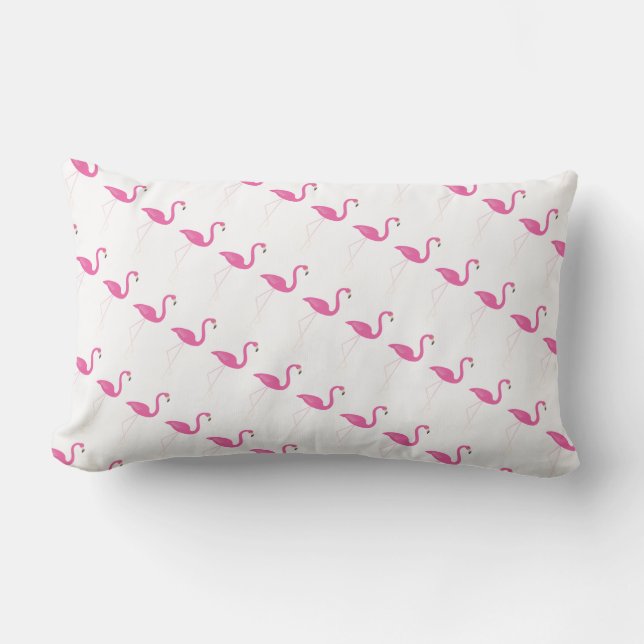 Fun Pink Flamingos on White - Outdoor Lumbar Pillow (Front)