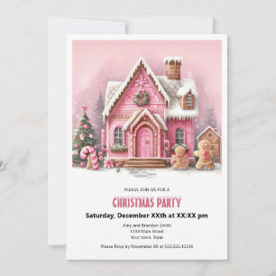 Fun Pink Gingerbread House Christmas Party  Holiday Card