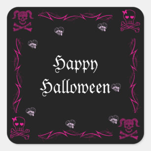 Fun Pink Girl Gothic Skulls Halloween Square Sticker