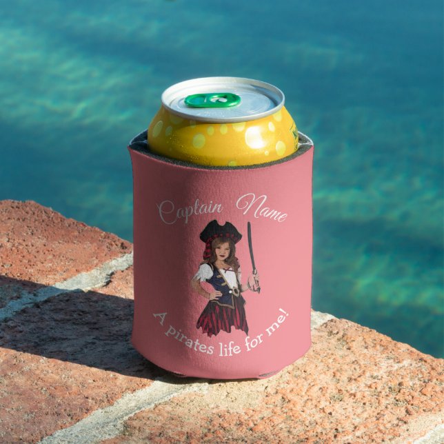 Fun Pink Girl Pirate  Can Cooler (In Situ Pool)