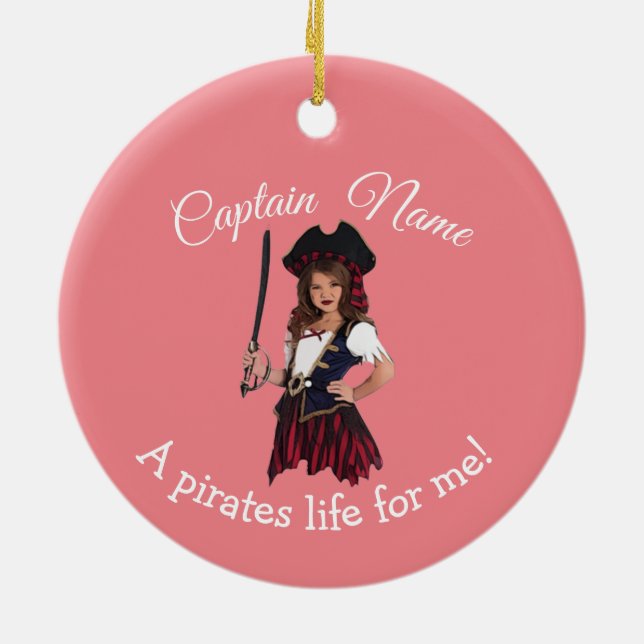 Fun Pink Girl Pirate   Ceramic Ornament (Back)