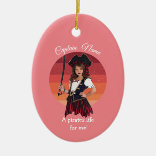 Fun Pink Girl Pirate   Ceramic Ornament