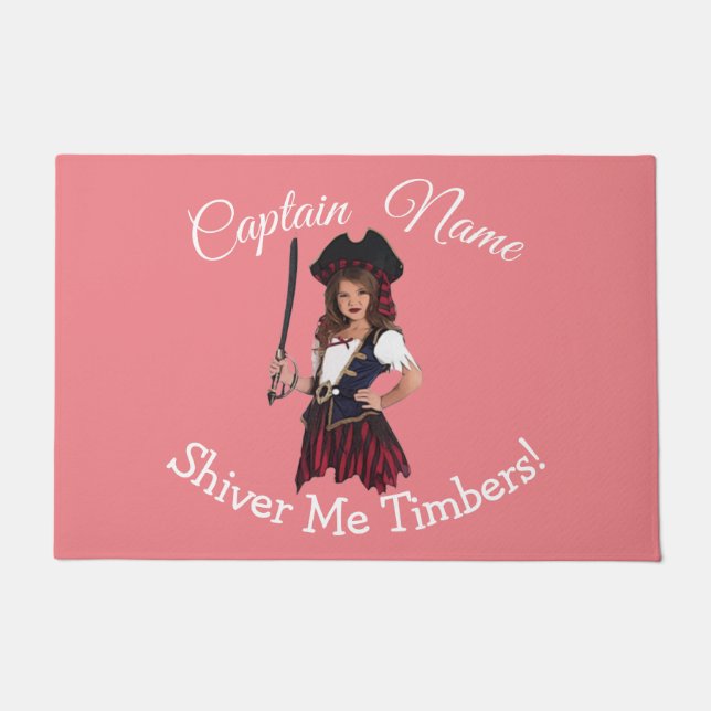Fun Pink Girl Pirate   Doormat (Front)