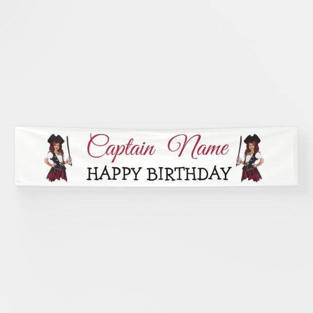 Fun Pink Girl Pirate  HAPPY BIRTHDAY Banner (Horizontal)