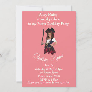 Fun Pink Girl Pirate  Invitation