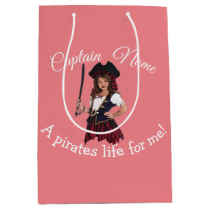 Fun Pink Girl Pirate   Medium Gift Bag