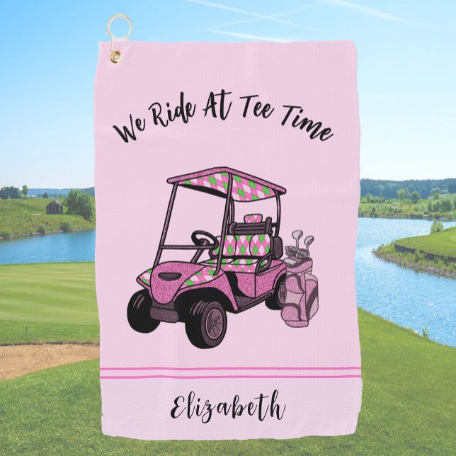 Fun Pink Glitter Golf Cart Personalized Ladies Towel (Creator Uploaded)