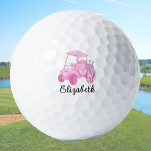 Fun Pink Golf Cart Personalized Name Ladies Balls