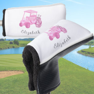 Fun Pink Golf Cart Personalized Name Ladies Head Cover