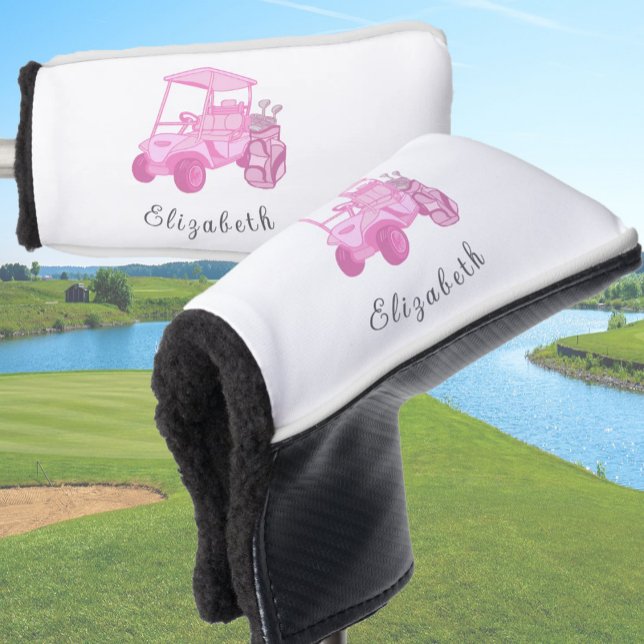 Fun Pink Golf Cart Personalized Name Ladies Head Cover (Creator Uploaded)