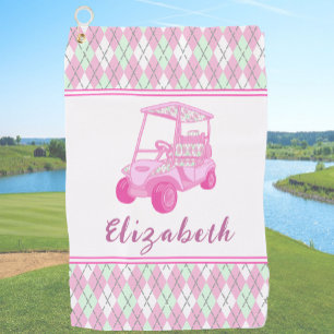 Fun Pink Golf Cart Preppy Personalized Ladies Towel