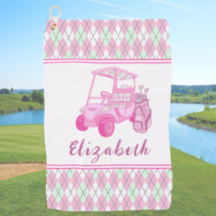 Fun Pink Golf Cart Preppy Personalized Ladies Towel