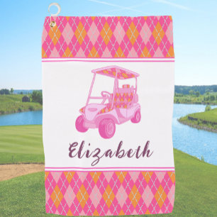 Fun Pink Golf Cart Preppy Personalized Ladies Towel