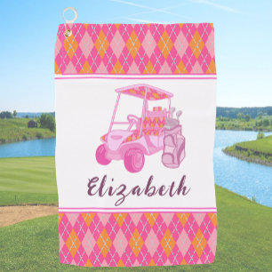 Fun Pink Golf Cart Preppy Personalized Ladies Towel