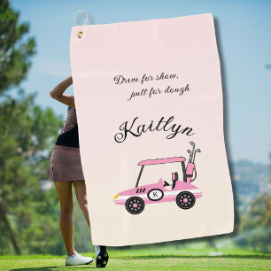 Fun Pink Golf Cart Race Car Monogram Name    Towel