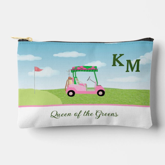 Fun Pink Golf Cart Scenic Personalized Name Access Accessory Pouch (Front)