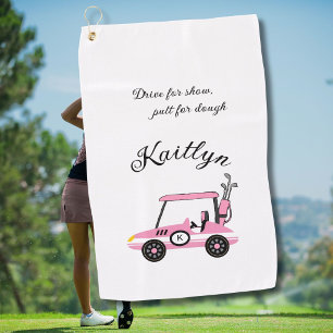Fun Pink Golf Gal Cart Race Car Monogram Name Towel