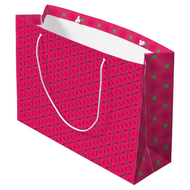 Fun Pink & Green Modern Design Large Gift Bag  (Back Angled)