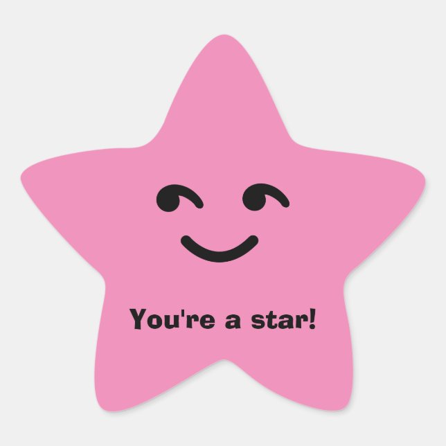Fun Pink Happy Smiling Face You're A Star School Star Sticker (Front)