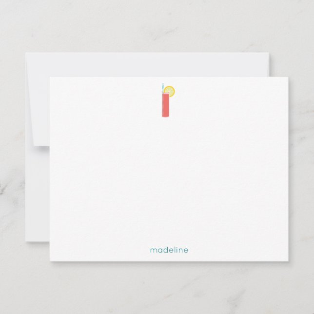 Fun Pink Lemonade and Teal Gingham Personalized Card (Front)