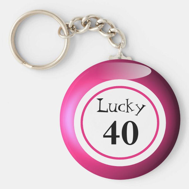 Fun Pink Lucky Number Bingo Ball Theme Keychain (Front)