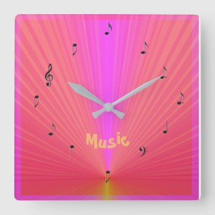 Fun Pink Orange with Music Notes> Music Clocks