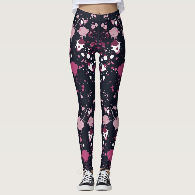 Fun Pink Paint Splatter Pattern Leggings (Front)