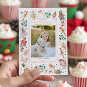 Fun Pink Photo Christmas Family Card