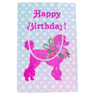Fun Pink Poodle Happy Birthday Party  Medium Gift Bag