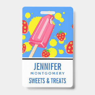 Fun Pink Popsicle and Strawberries Illustration Badge