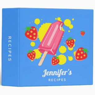 Fun Pink Popsicle and Strawberries Illustration Binder