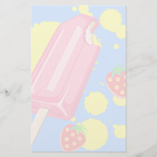 Fun Pink Popsicle and Strawberries Illustration Stationery