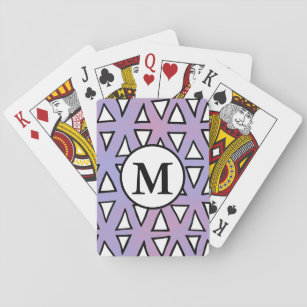 Fun Pink Purple Monogram Initial Geometric Pattern Playing Cards