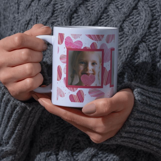 Fun Pink & Red Heart & Photo Coffee Mug (Creator Uploaded)