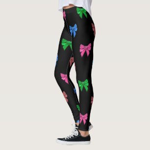 Fun Pink, Red Purple Green Bow Leggings