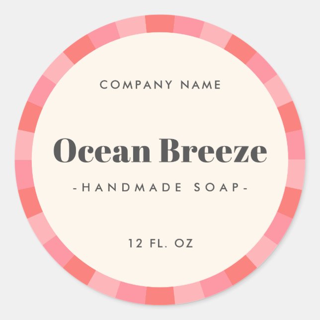 Fun pink retro sunburst product label (Front)