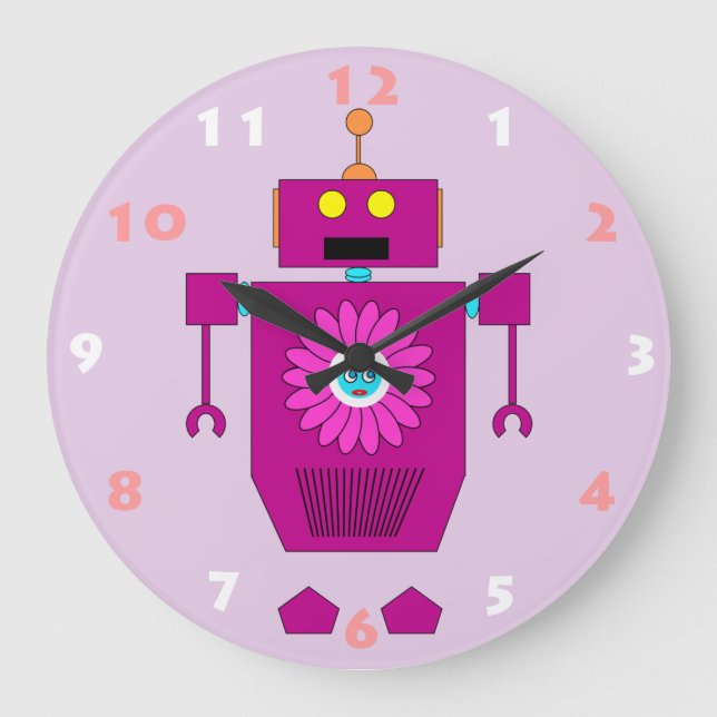 FUN PINK ROBOT TOY FOR KIDS LARGE CLOCK (Front)