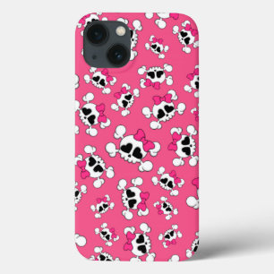 Fun pink skulls and bows iPhone 13 case
