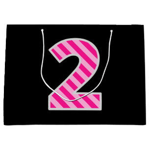 Fun Pink Striped "2"; Happy 2nd Birthday; Name Large Gift Bag